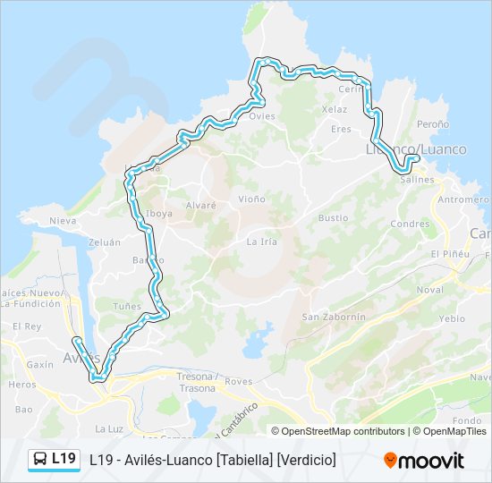 Mapa de L19 de autobús
