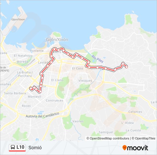 Mapa de L10 de autobús