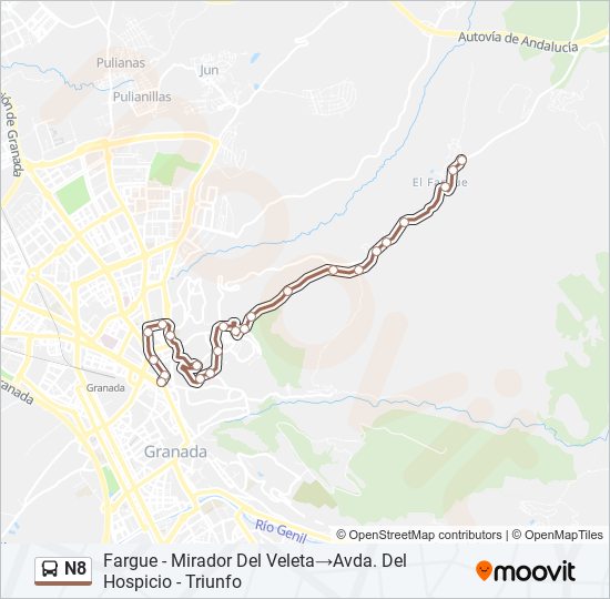 Mapa de N8 de autobús