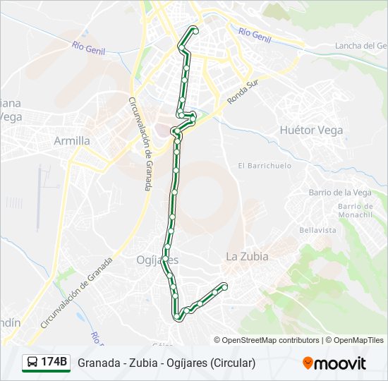 Mapa de 174B de autobús