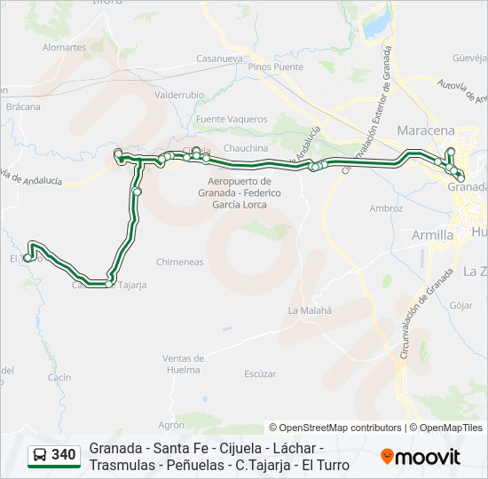 Mapa de 340 de autobús