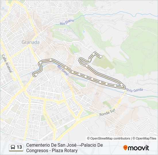 Mapa de 13 de autobús Mapa de 13 de autobús