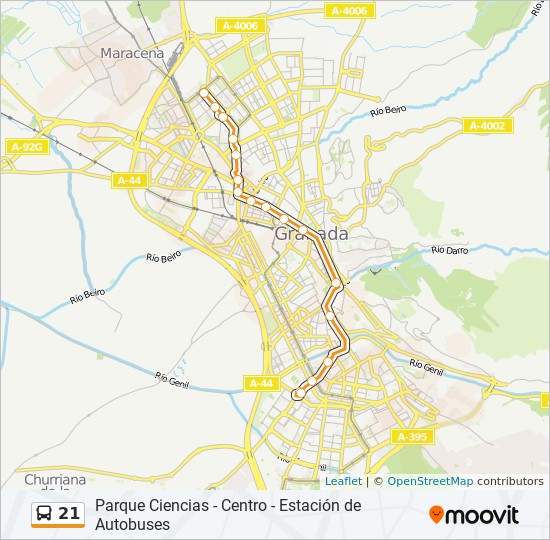 Mapa de 21 de autobús Mapa de 21 de autobús