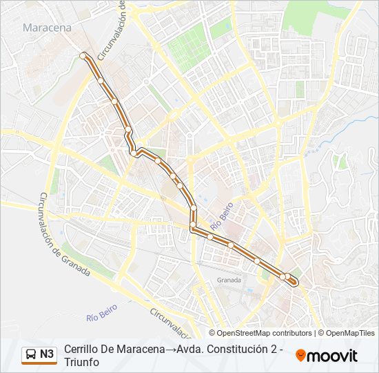 Mapa de N3 de autobús