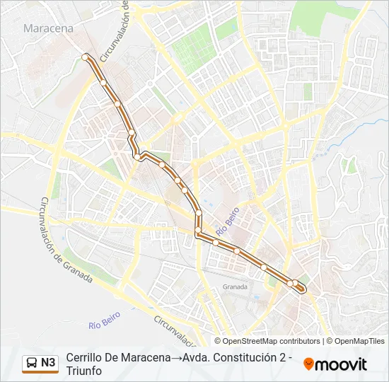 N3 bus Mapa de línia