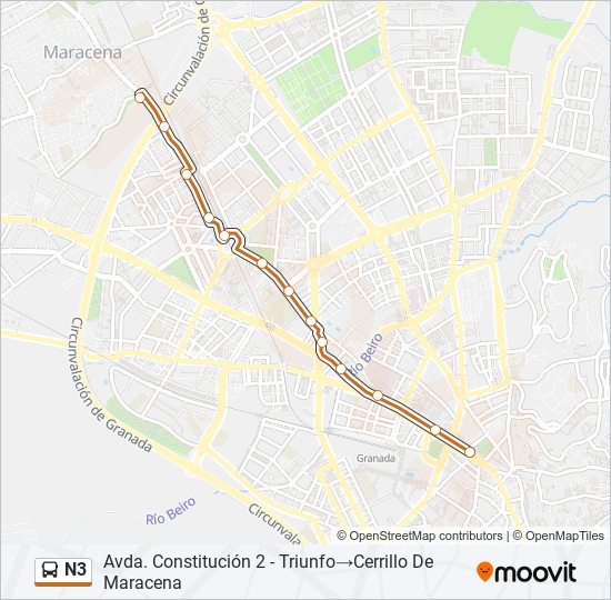 Mapa de N3 de autobús