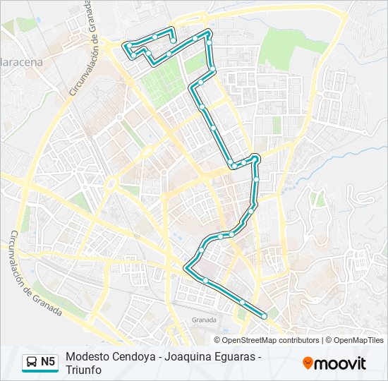 Mapa de N5 de autobús