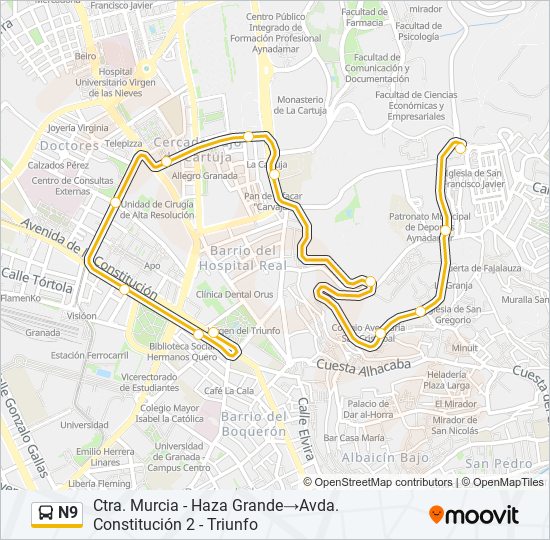Mapa de N9 de autobús