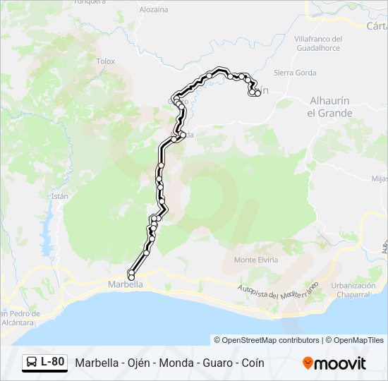 Mapa de L-80 de autobús