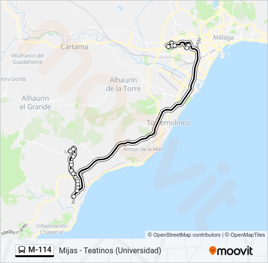 Mapa de M-114 de autobús