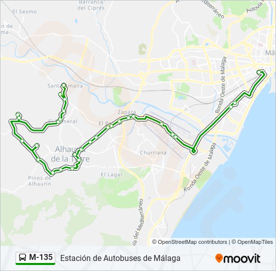 Mapa de M-135 de autobús