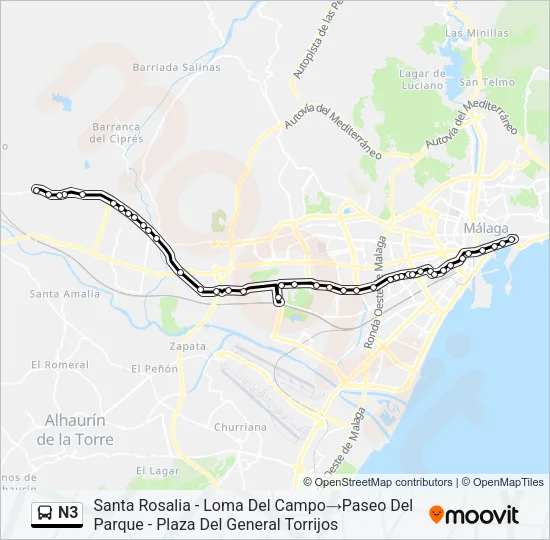 N3 Bus Line Map