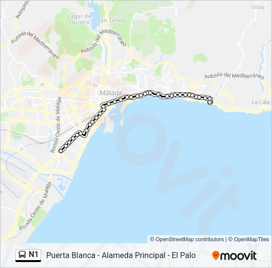 N1 Bus Line Map