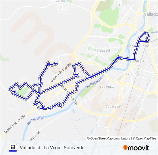 VALLADOLID - LA VEGA - SOTOVERDE bus Mapa de línia