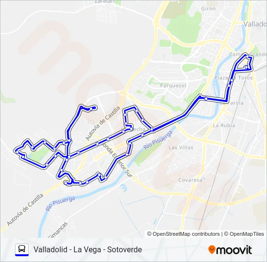 VALLADOLID - LA VEGA - SOTOVERDE Bus Line Map