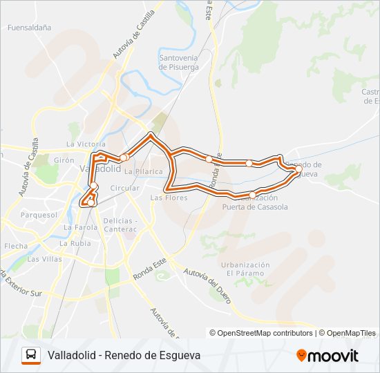 Mapa de VALLADOLID - RENEDO DE ESGUEVA de autobús
