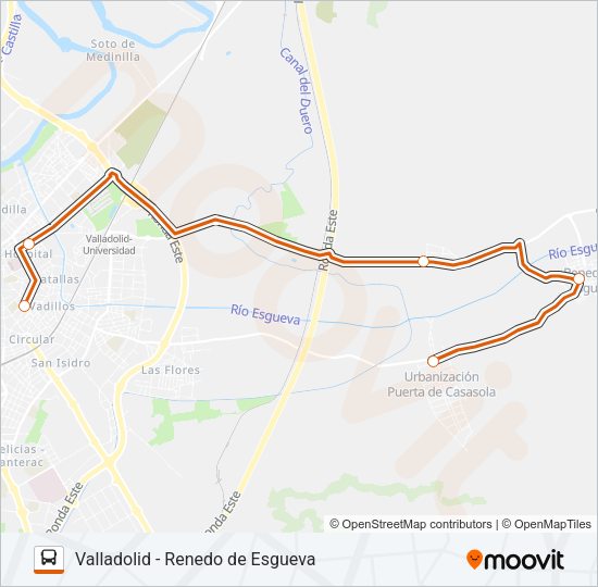 Mapa de VALLADOLID - RENEDO DE ESGUEVA de autobús
