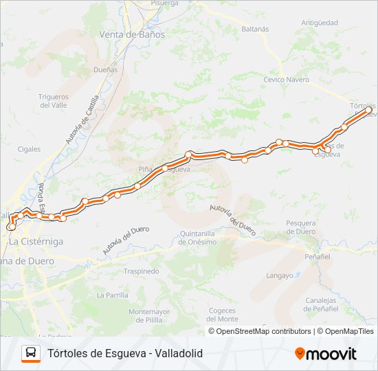 Mapa de TÓRTOLES DE ESGUEVA -  VALLADOLID de autobús
