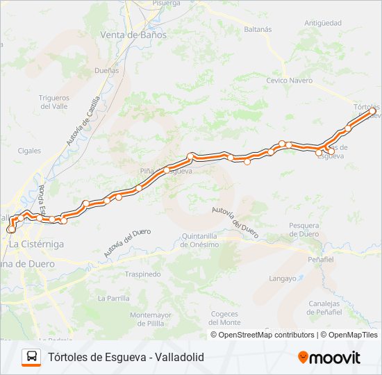 TÓRTOLES DE ESGUEVA -  VALLADOLID bus Line Map