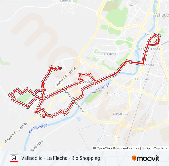 Mapa de VALLADOLID - LA FLECHA - RÍO SHOPPING de autobús