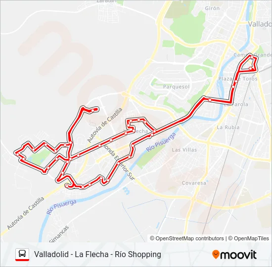 VALLADOLID - LA FLECHA - RÍO SHOPPING Bus Line Map