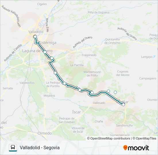 VALLADOLID - SEGOVIA Bus Line Map