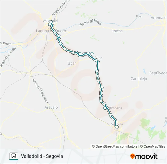 VALLADOLID - SEGOVIA Bus Line Map