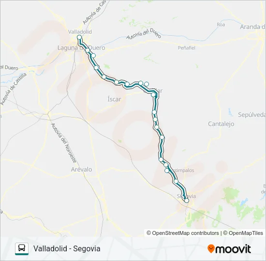 VALLADOLID - SEGOVIA Bus Line Map