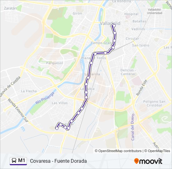 Mapa de M1 de autobús