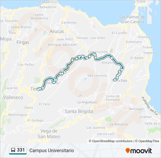 Mapa de 331 de autobús