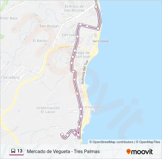 13 bus Mapa de línia