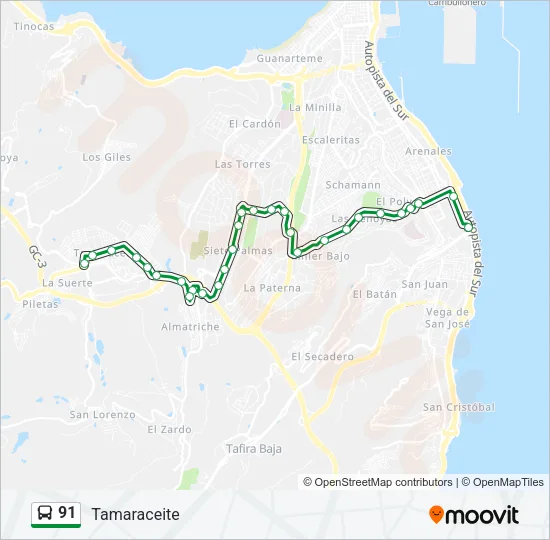 91 Bus Line Map