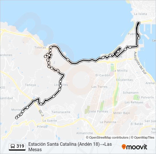 Mapa de 319 de autobús