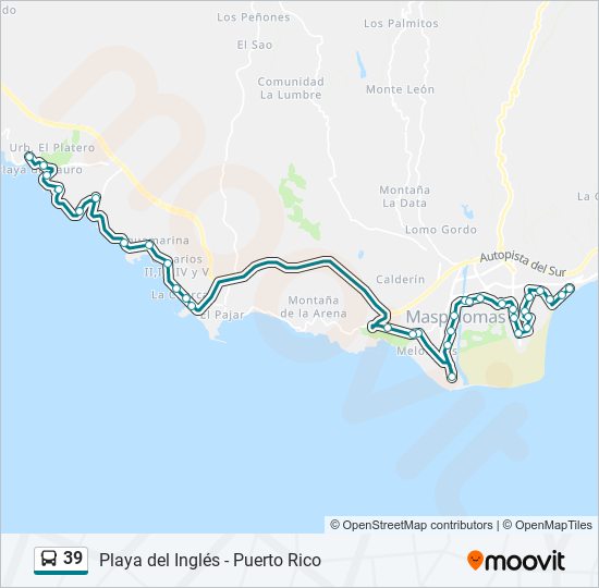 39 Route: Schedules, Stops & Maps - Playa Del Cura‎→Playa Del Inglés  (Parque Tropical) (Updated)