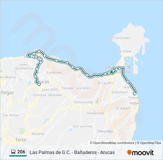 Mapa de 206 de autobús