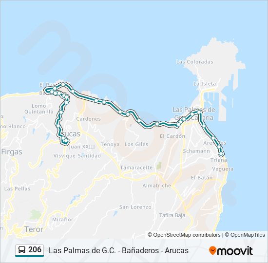 Mapa de 206 de autobús