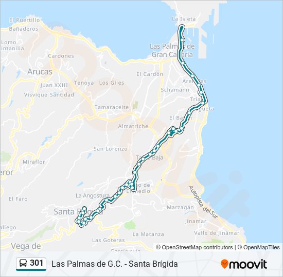 Mapa de 301 de autobús