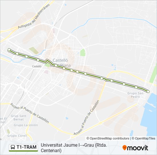 Mapa de T1-TRAM de autobús