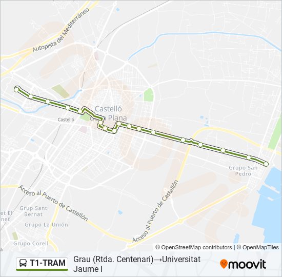 T1-TRAM bus Mapa de línia