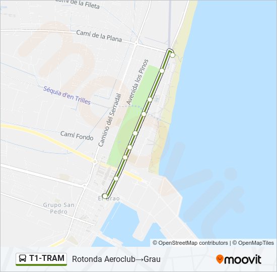 T1-TRAM bus Mapa de línia