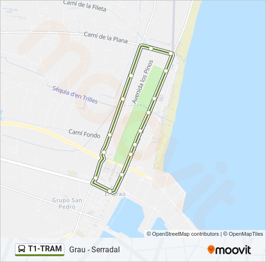 T1-TRAM bus Line Map