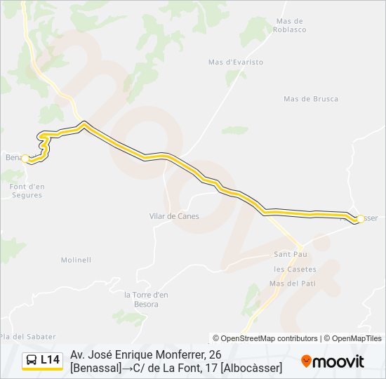 Mapa de L14 de autobús