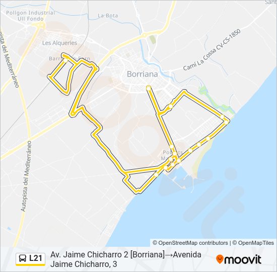Mapa de L21 de autobús