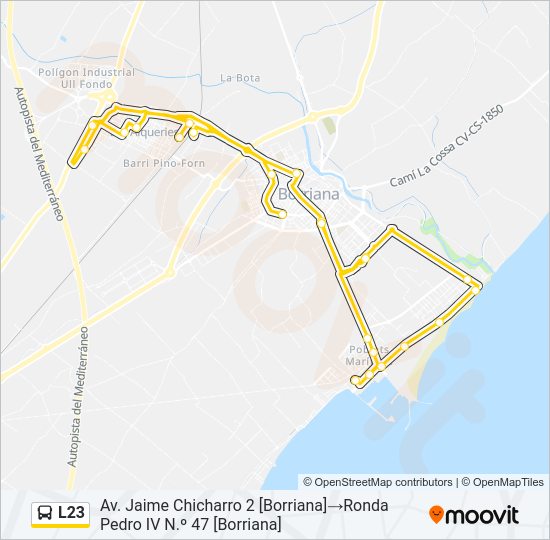 Mapa de L23 de autobús