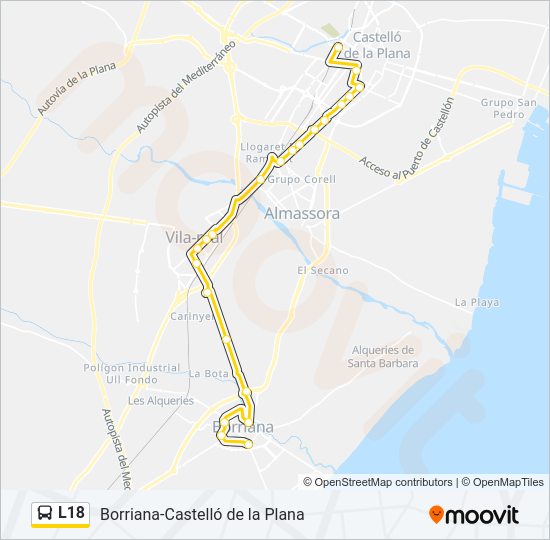 Mapa de L18 de autobús