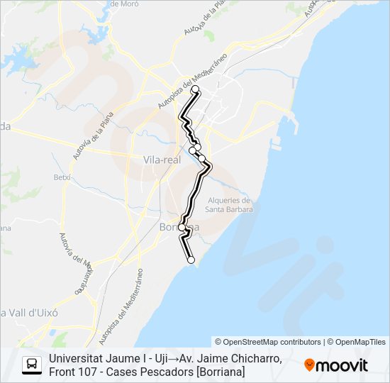 Mapa de BORRIANA - ALMASSORA - UJI de autobús