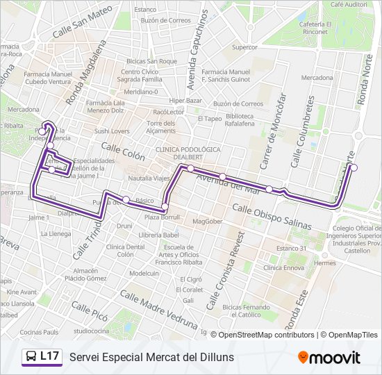L17 bus Mapa de línia