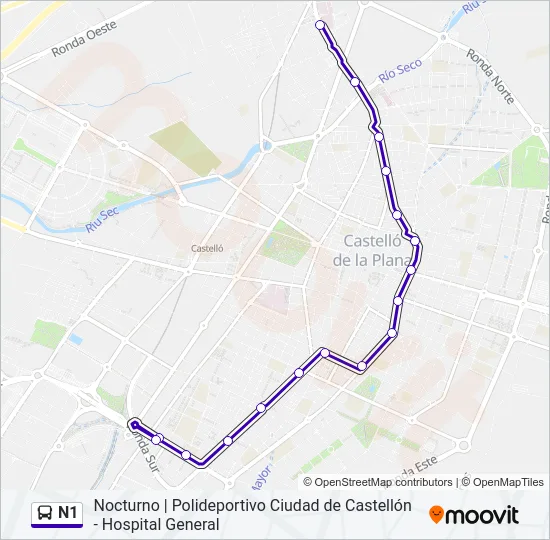 N1 Bus Line Map