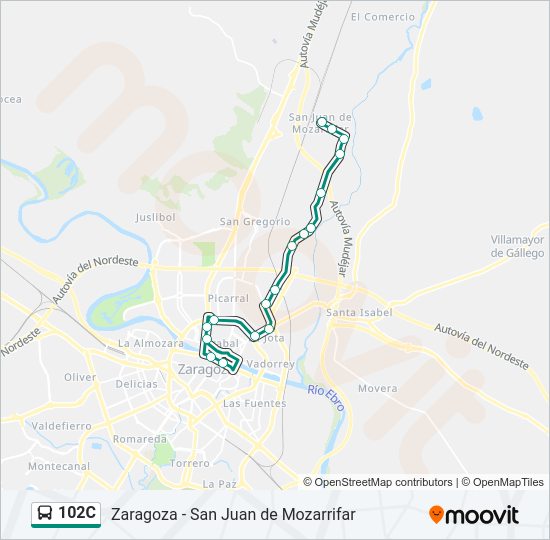 Mapa de 102C de autobús