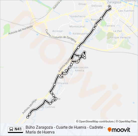 Mapa de N41 de autobús